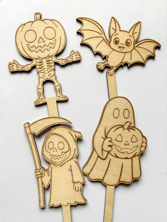 Dřevěné zápichy k domalování - HALLOWEEN
