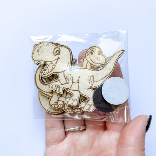 Dřevěné magnetky k domalování - DINOSAURUS