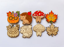 Načíst obrázek do prohlížeče Galerie, Dřevěné výřezy k vytvoření magnetek - PODZIM