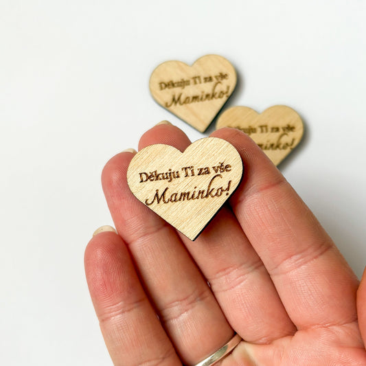 Dřevěné srdce s nápisem 3 cm - ČESKÉ NÁPISY