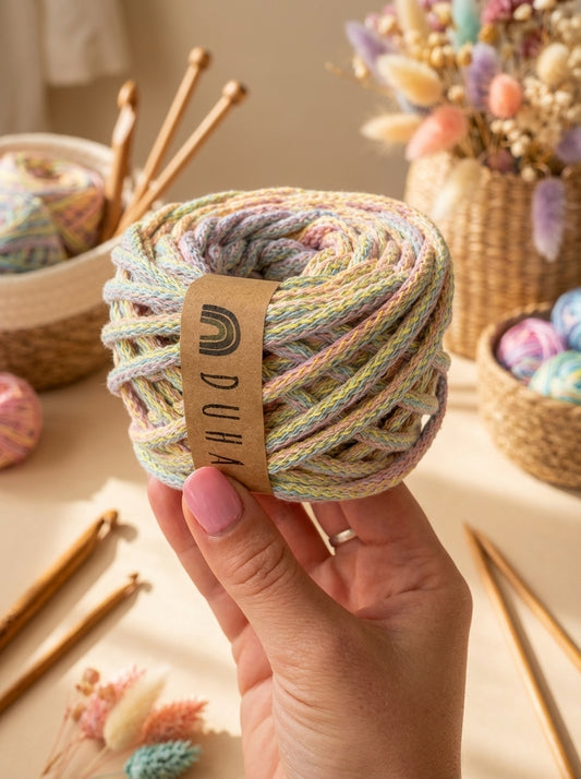 Klubíčko 10/20 m 🌈🌸❄️Duhová příze 3 mm (nerozčesatelná)