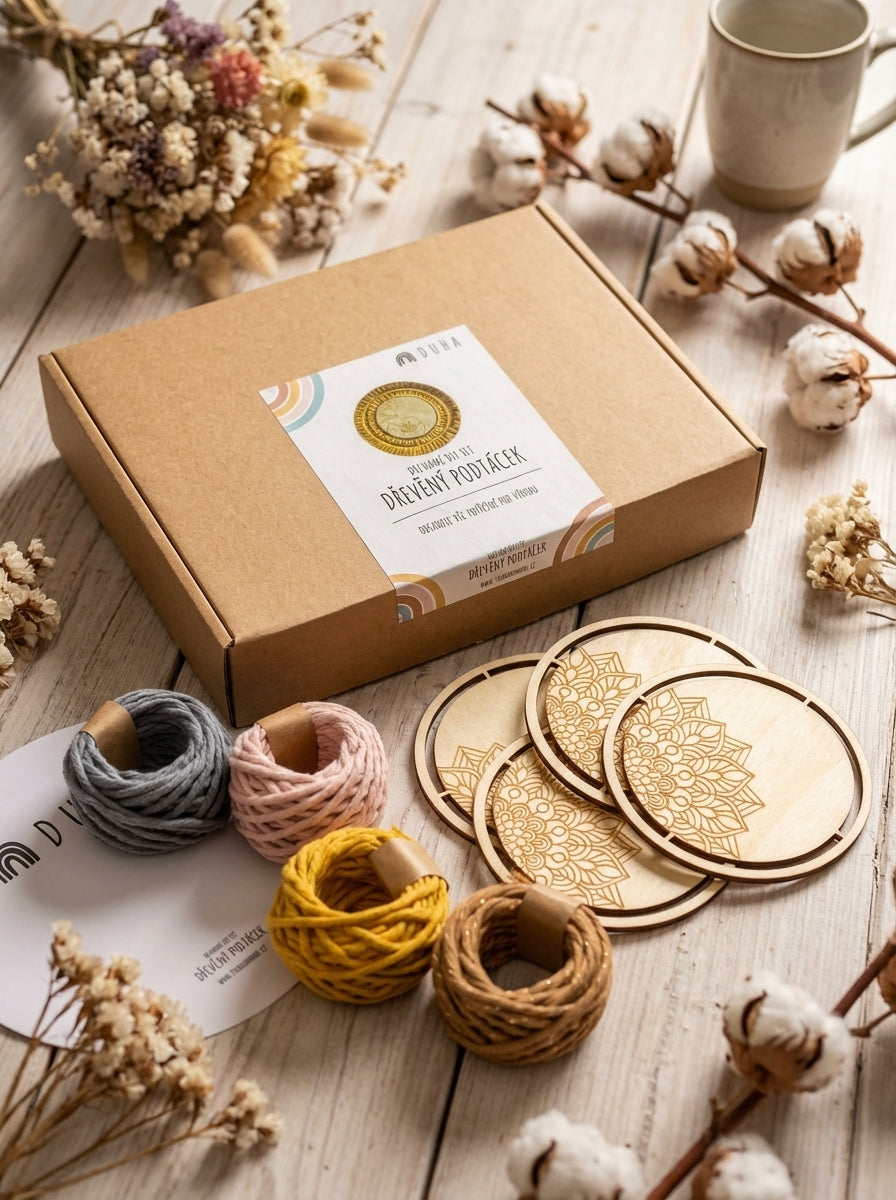 Kreativní sada - Dřevěný Macramé podtácek (více variant)