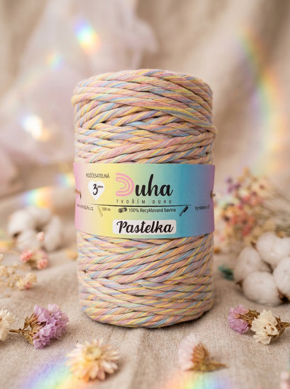 Duhová příze Macramé 3 mm - 🌈 PASTELKA (rozčesatelná)