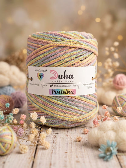 Duhová příze 5 mm - 🌈 PASTELKA (nerozčesatelná)
