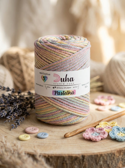 Duhová příze 3 mm - 🌈 PASTELKA (nerozčesatelná)