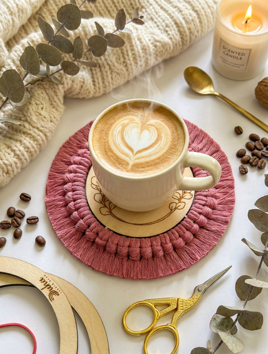 Dřevěný podtácek pro Macramé a Háčkování - EUCALYPTUS