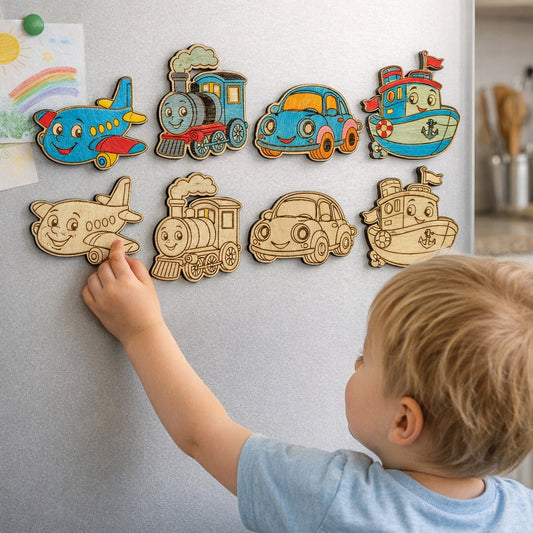 Dřevěné magnetky k domalování - DOPRAVA