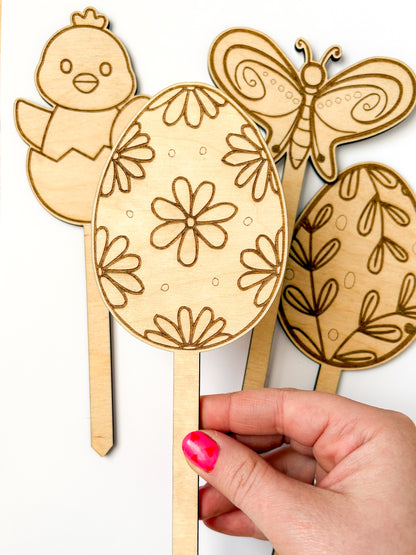 Dřevěné zápichy k domalování - JARO