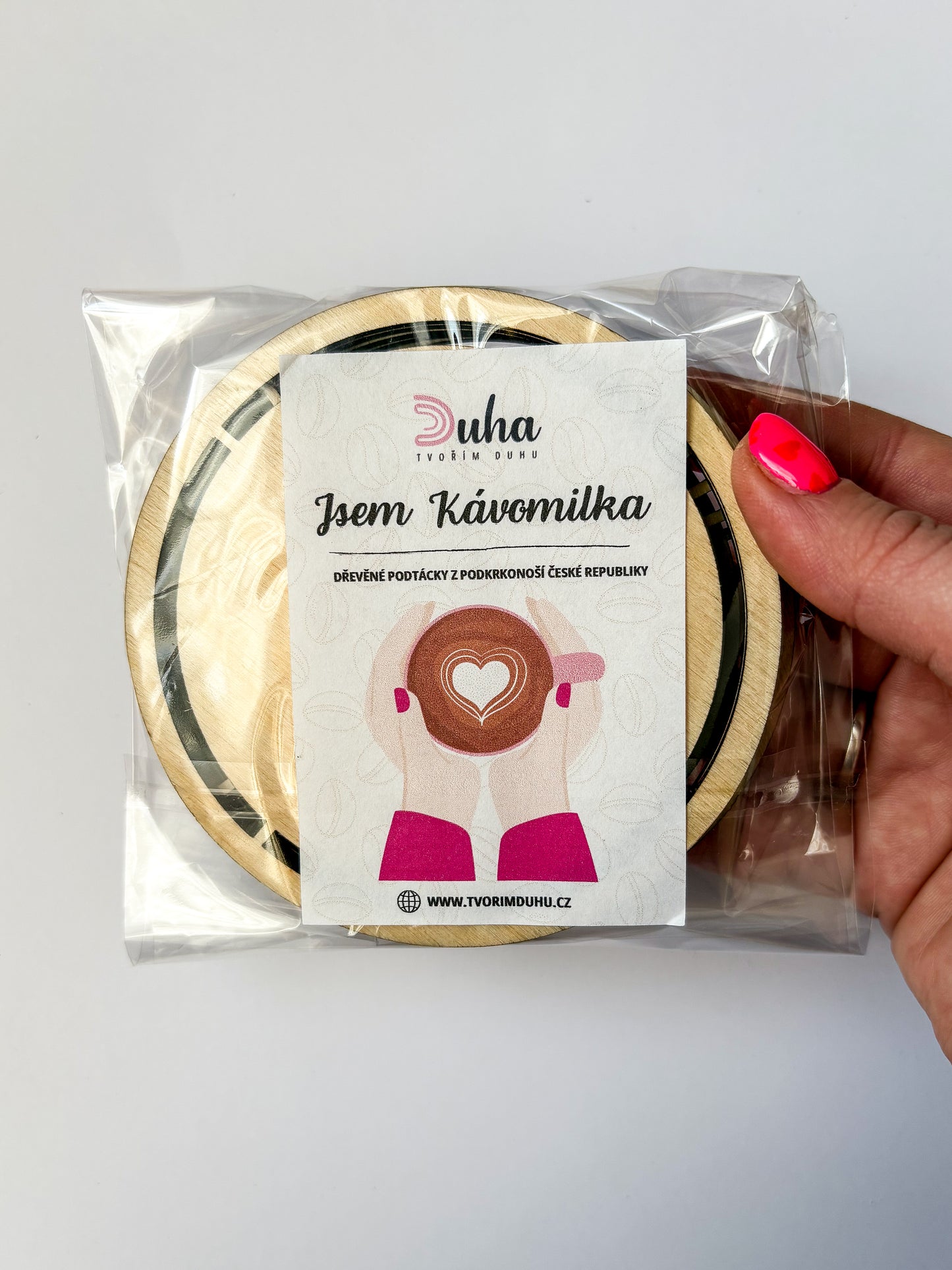 KÁVOMILKA - Dřevěný podtácek 10 cm