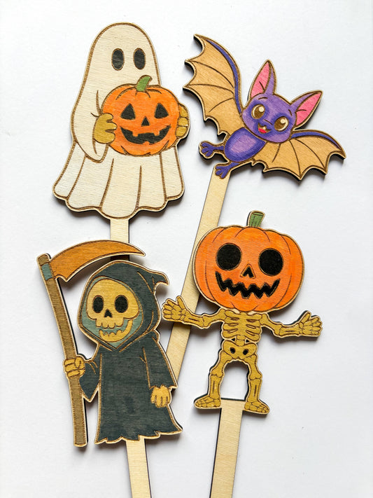 Dřevěné zápichy k domalování - HALLOWEEN