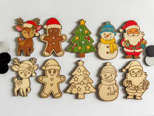 Dřevěné magnetky k domalování - VÁNOCE