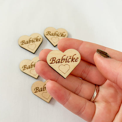 Dřevěné srdce s nápisem 3 cm - SLOVENSKÉ NÁPISY