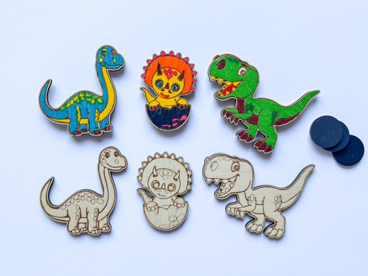 Dřevěné magnetky k domalování - DINOSAURUS