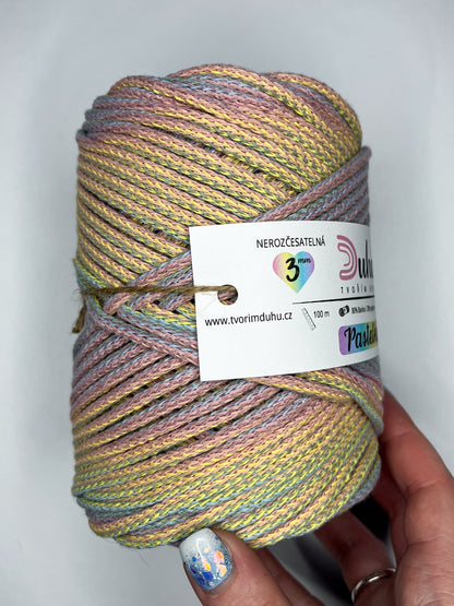 Duhová příze 3 mm - 🌈 PASTELKA (nerozčesatelná)