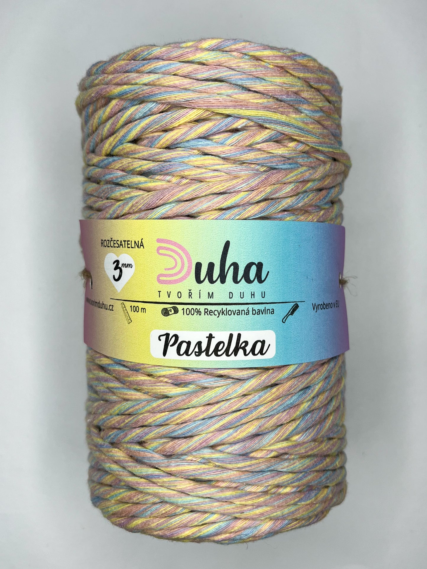 Duhová příze Macramé 3 mm - 🌈 PASTELKA (rozčesatelná)