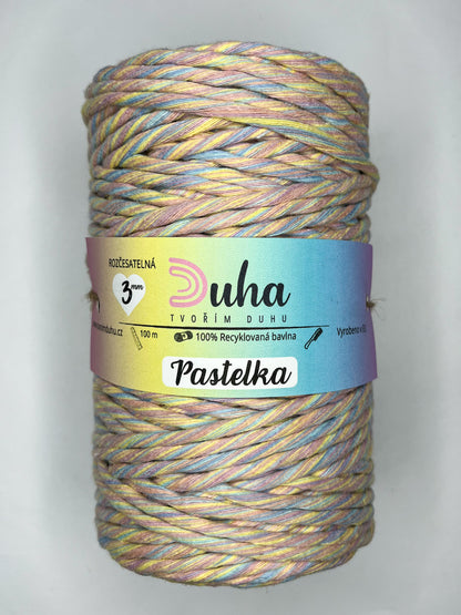 Duhová příze Macramé 3 mm - 🌈 PASTELKA (rozčesatelná)