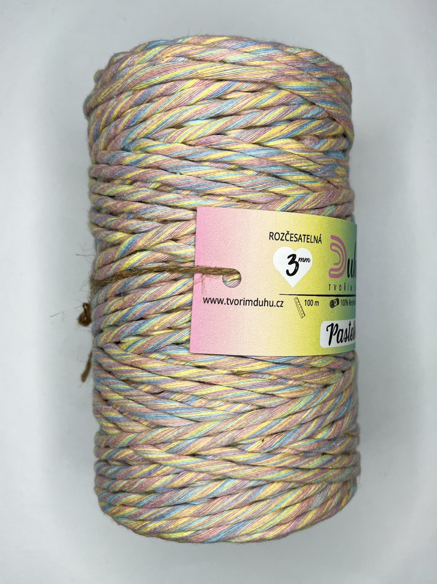 Duhová příze Macramé 3 mm - 🌈 PASTELKA (rozčesatelná)