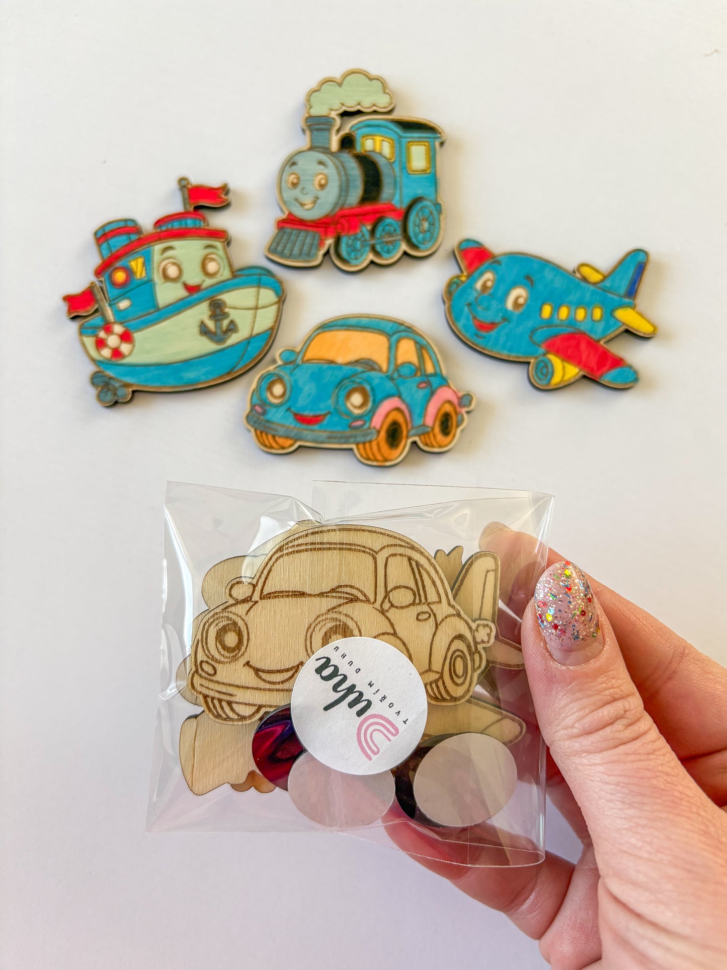 Dřevěné magnetky k domalování - DOPRAVA