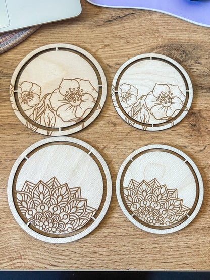 Dřevěný podtácek - MANDALA/KVĚTINA (více velikostí)
