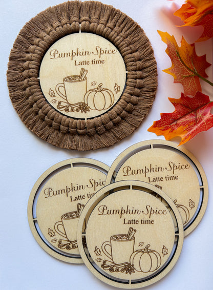 Dřevěný podtácek pro Macramé a Háčkování- PUMPKIN SPICE LATTE