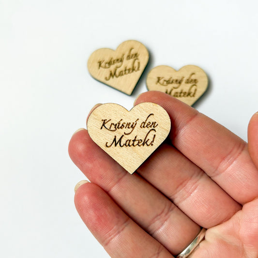 Dřevěné srdce s nápisem 3 cm - ČESKÉ NÁPISY