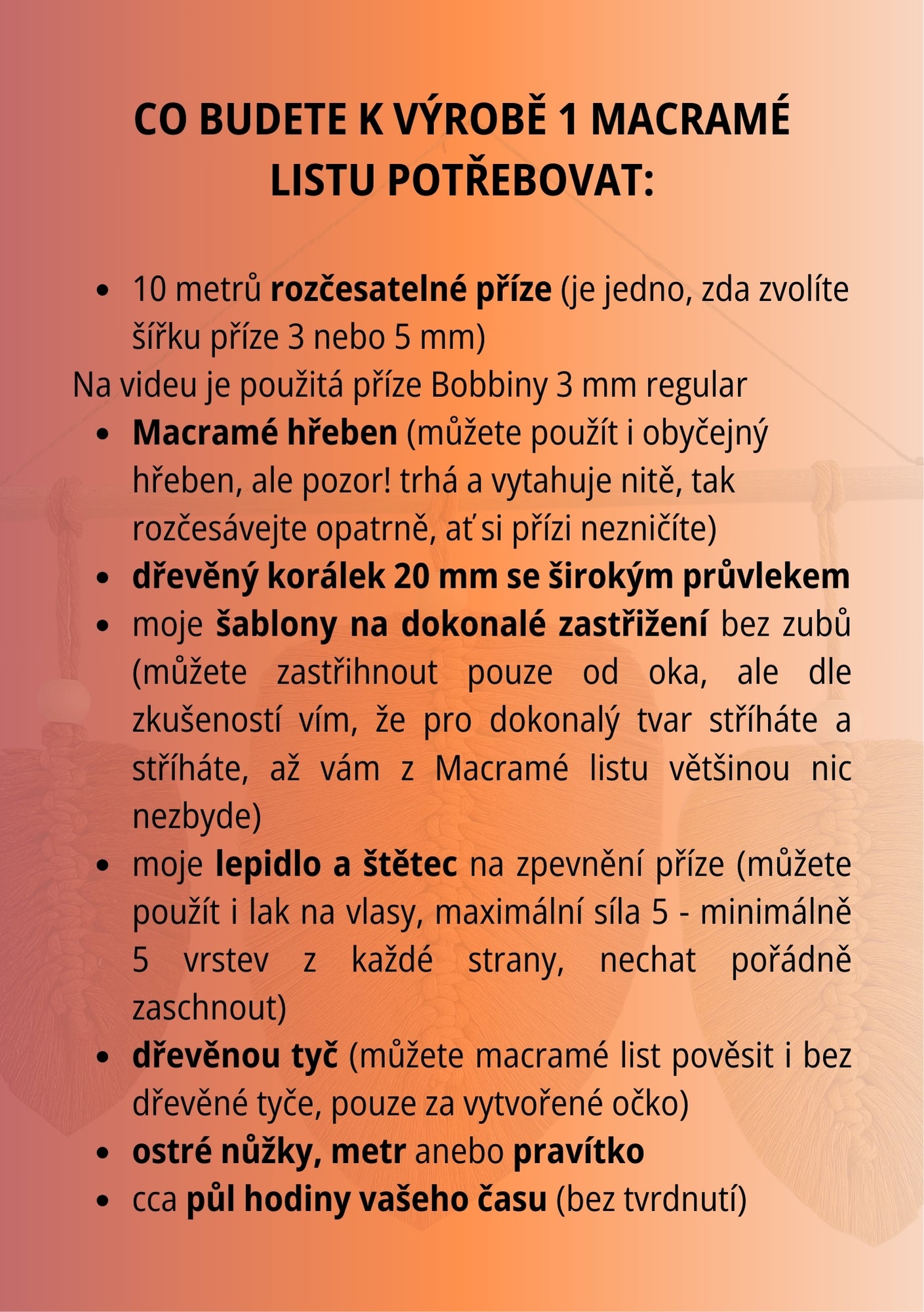 Video návod na Macramé List - PDF soubor na email