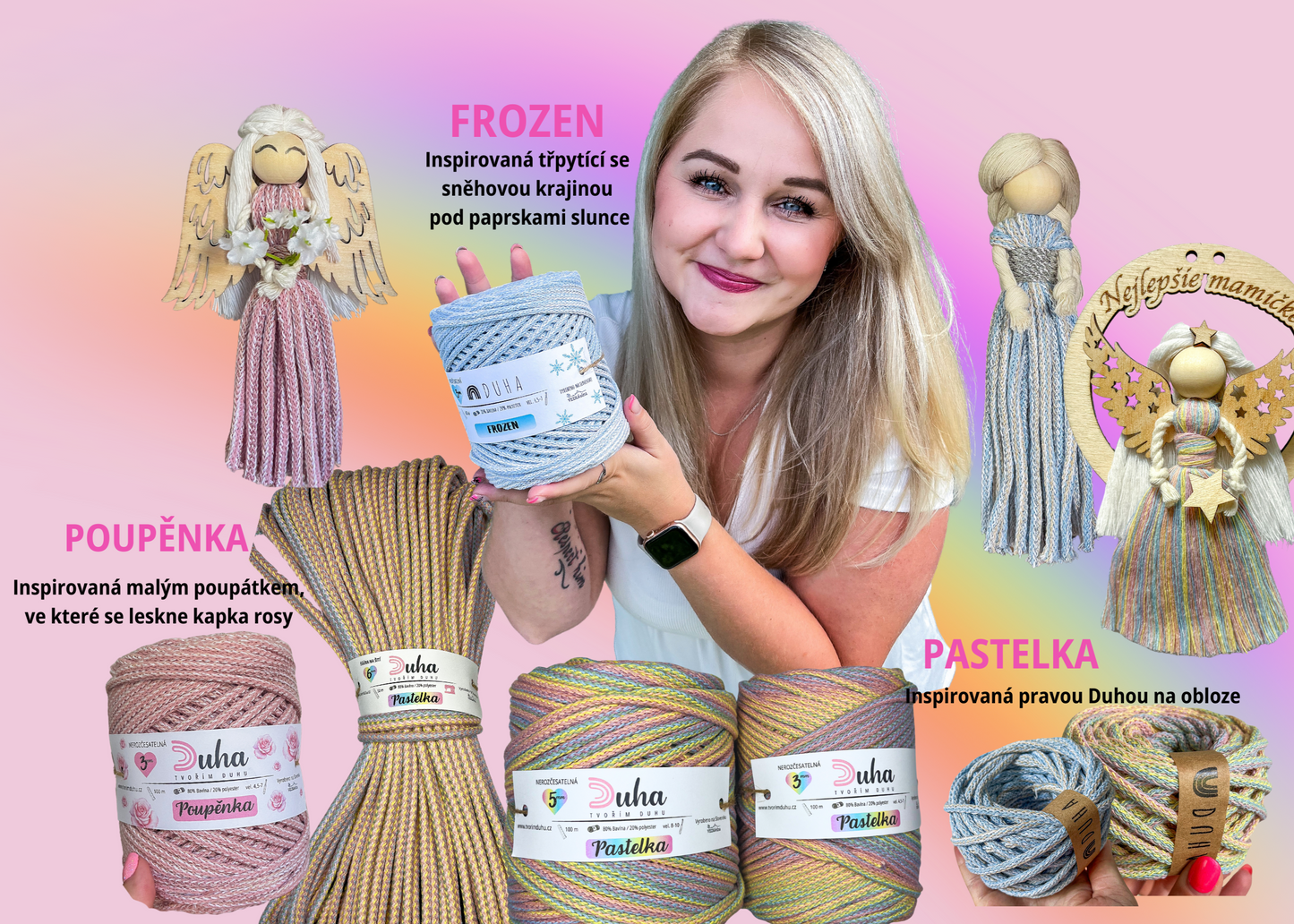 Výhodný balíček všech barev 🌈🌸❄️ - Duhová příze 5 mm (nerozčesatelná)