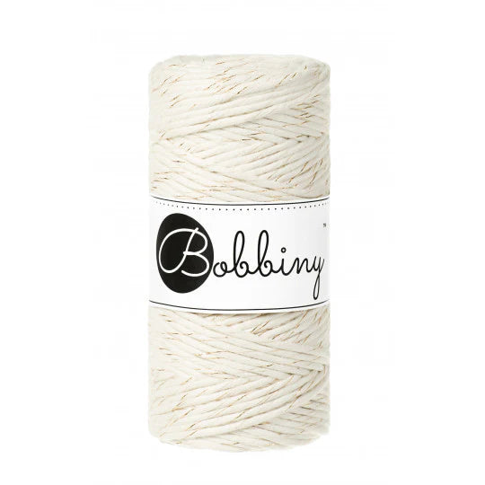 Klubíčko 10/20 m - Bobbiny macramé 3 mm regular - GOLDEN verze (se zlatou nitkou)
