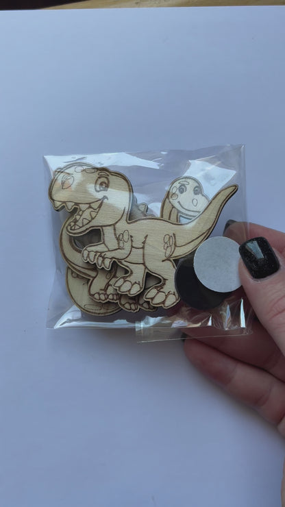 Dřevěné magnetky k domalování - DINOSAURUS