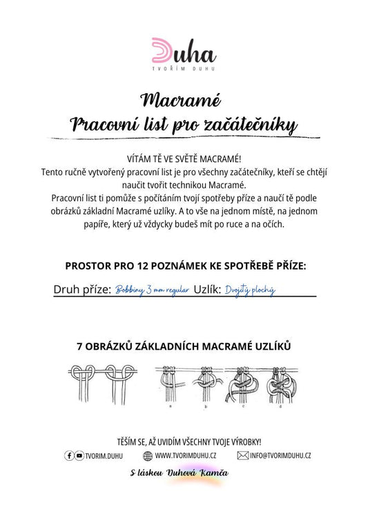 Macramé pracovní list pro začátečníky - PDF
