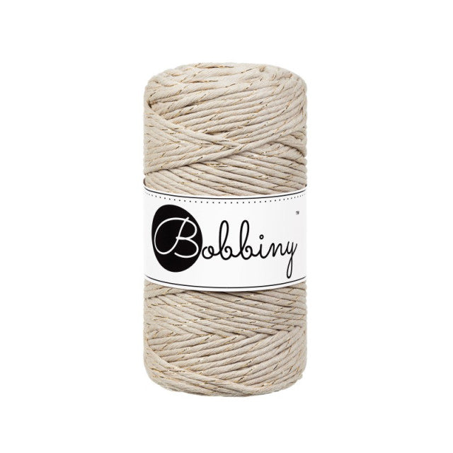 Klubíčko 10/20 m - Bobbiny macramé 3 mm regular - GOLDEN verze (se zlatou nitkou, rozčesatelná))