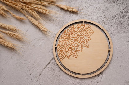 Dřevěný podtácek - MANDALA/KVĚTINA (více velikostí)