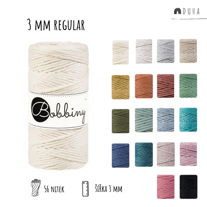 Bobbiny macramé 3 mm regular (rozčesatelná)
