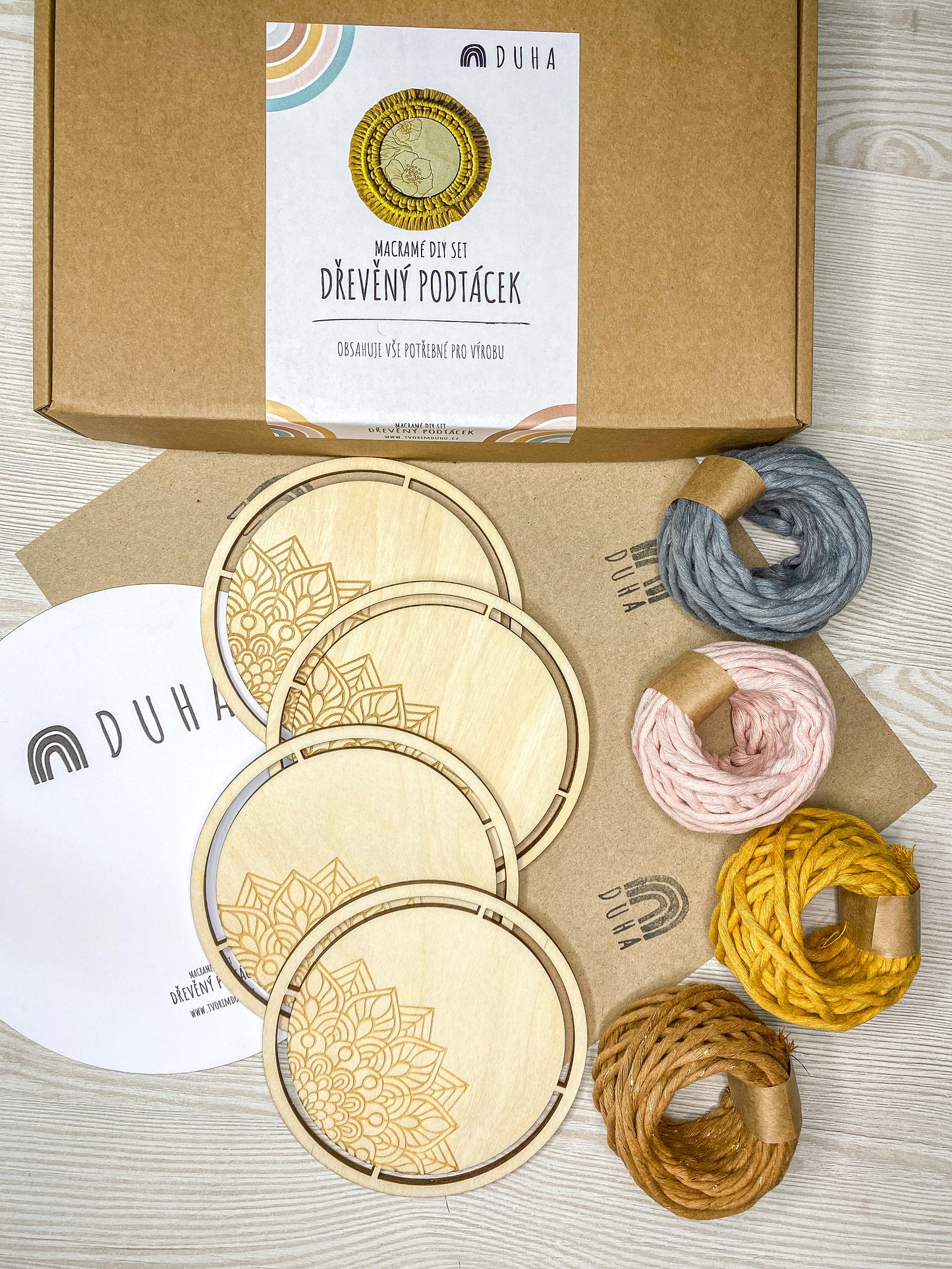 Kreativní sada - Dřevěný Macramé podtácek (více variant)
