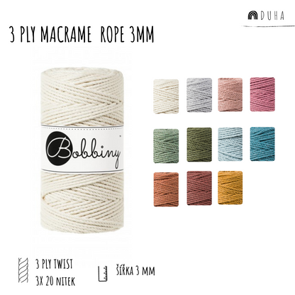 Bobbiny macramé 3PLY 3 mm regular (rozčesatelná)